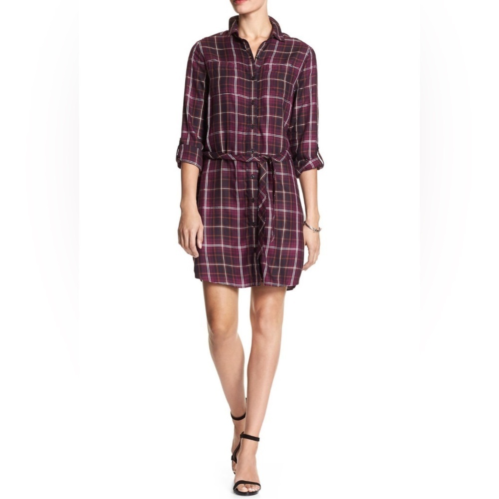 Banana Republic Plaid Shirt Dress - Burgundy. Size-0